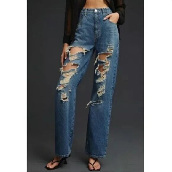 Anthropologie Pilcro The Joey High Rise Distressed Wide Leg denim jeans size 27 - Picture 1 of 15